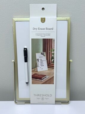 Threshold Gold Framed Dry Erase Board w/Stand, includes Marker and Magnet, New!